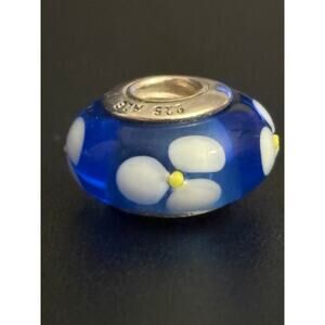 Pandora Blue Murano Glass Flower Charm 925 ALE